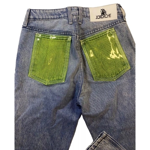 Jordache Yellow PVC Pocket High Rise Vintage Crop Women's Blue Jeans Size 25 - Picture 13 of 14